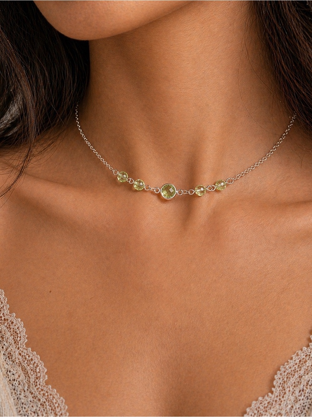 Delicate gemstone choker Necklace - Women's Jewelry